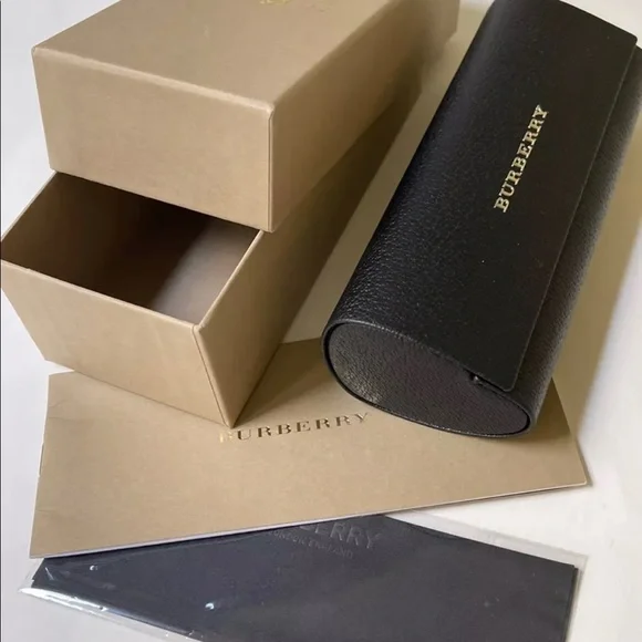 Burberry Authentic Leather Hard Sunglass Eyeglass Case Box Cleaning Cloth Black - Picture 3 of 4